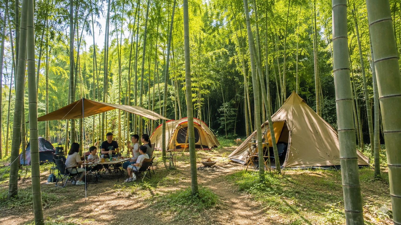 竹林に囲まれたキャンプ場